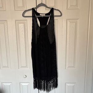 Francesca's Collections Black Crochet Fringe Mini Dress
